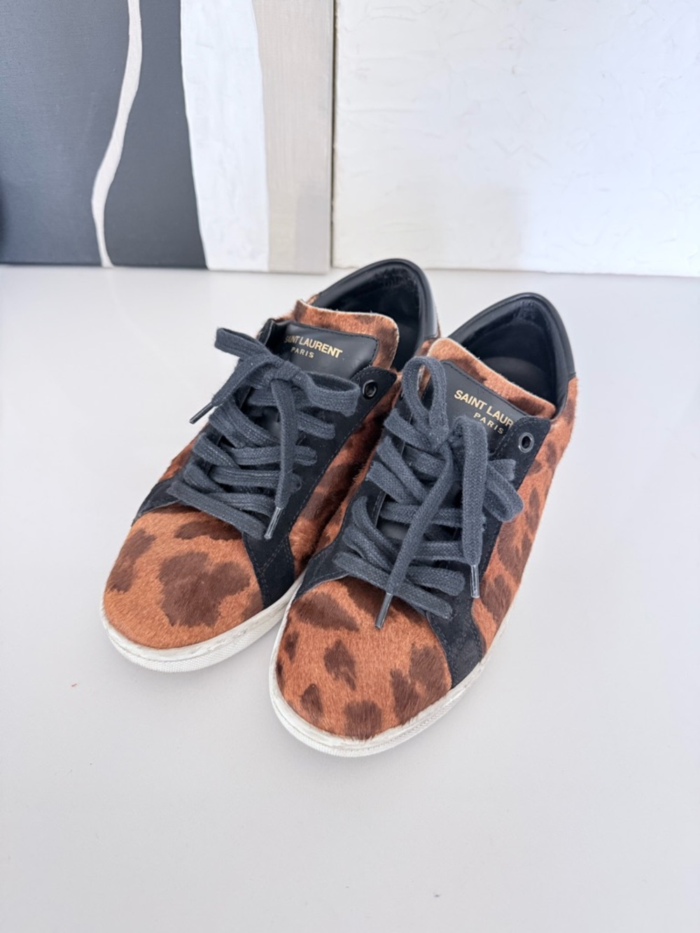 Saint Laurent Leopard-Print Low Top Sneakers - Brown & Black